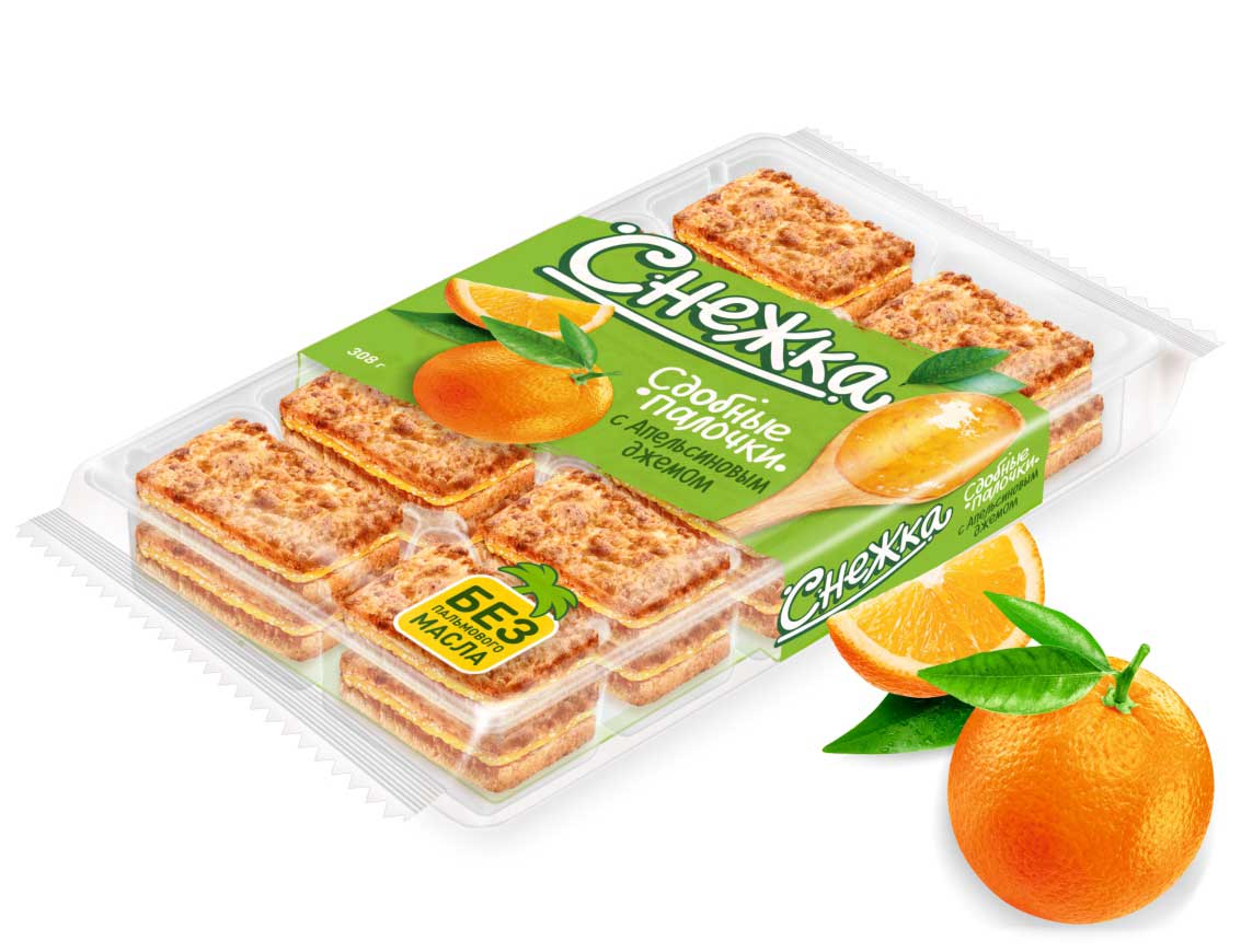 Сдобные палочки СНЕЖКА с апельсиновым джемом 308 г
